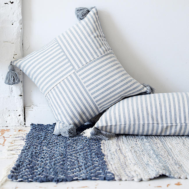 Madewell x The New Denim Project Square Pillow, Rectangle Pillow and Rug.