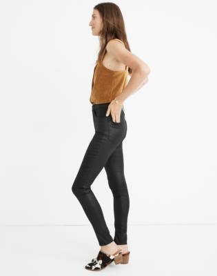 high waisted coated trousers