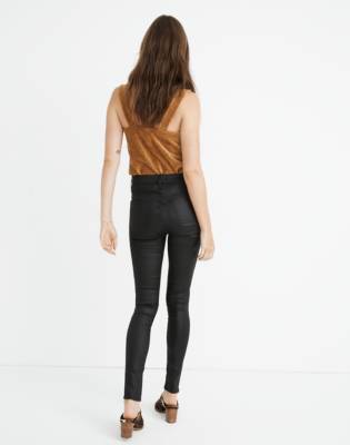 high rise coated black jeans