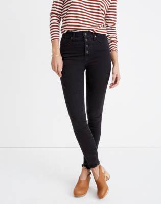 high waisted black button up jeans