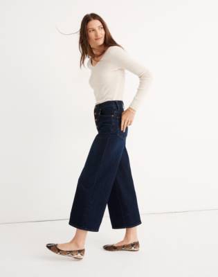 button wide leg jeans