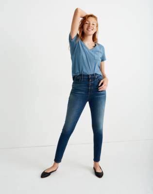 madewell high rise button front skinny jeans