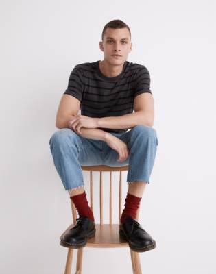 Madewell Garment-dyed Allday Crewneck Tee In Coal Stripe