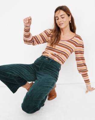 green corduroy flare pants