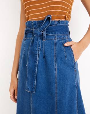 paperbag denim midi skirt