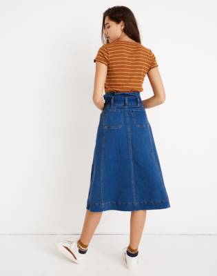 stretch denim midi skirt