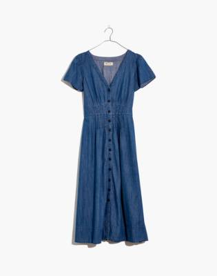 low back denim midi dress