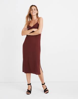 silk slip dress with slit