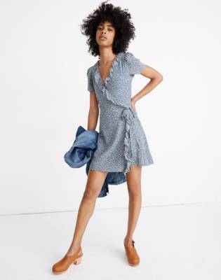 silk ruffle wrap dress