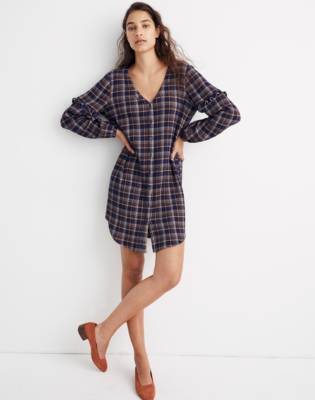 v neck plaid dress