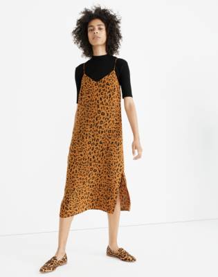 leopard silk slip dress