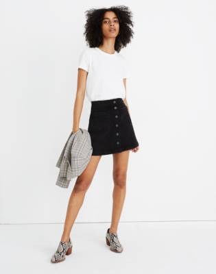 black denim a line mini skirt