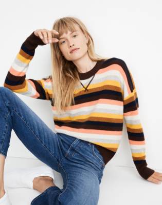 Cashmere Sweatshirt in Reedham Stripe in romantic coral image 1