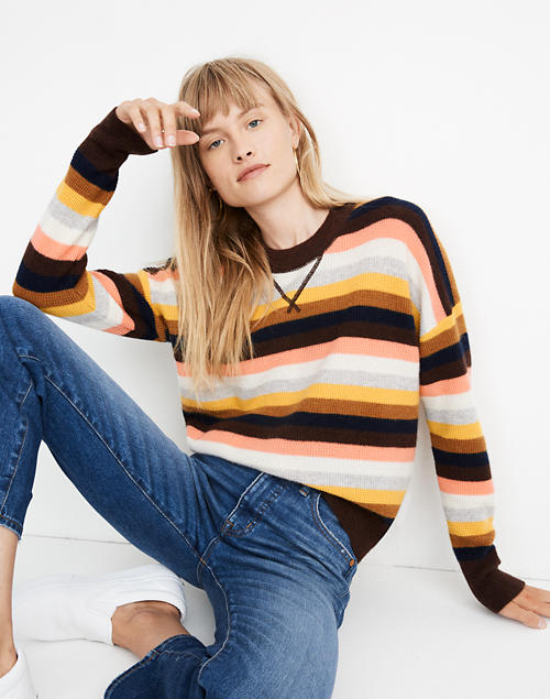 Cashmere Sweatshirt in Reedham Stripe in romantic coral image 1