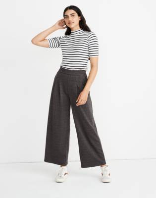 madewell plaid pleated wide leg pants
