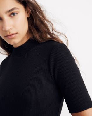 black ribbed mock neck top