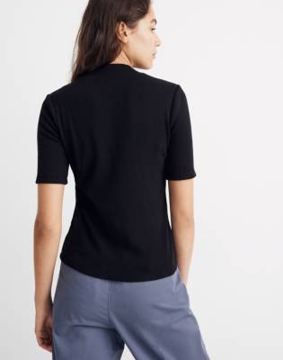 black ribbed mock neck top