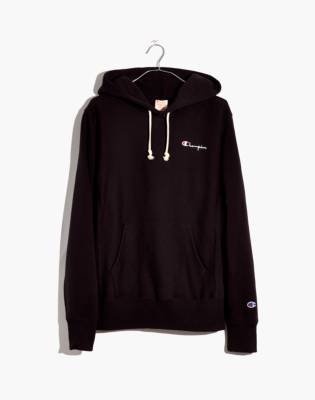 champion black hoodie small logo