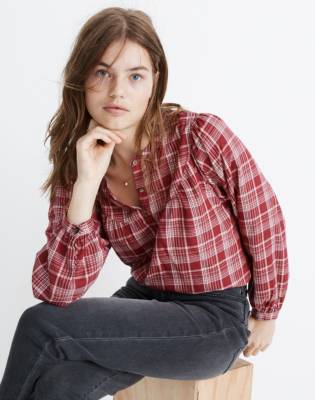 plaid peasant top