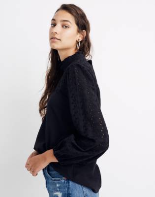 madewell eyelet ruffle mock neck top