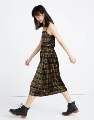plaid pleated skirt midi