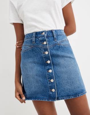 aline long denim skirts