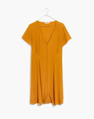 v neck button front dress