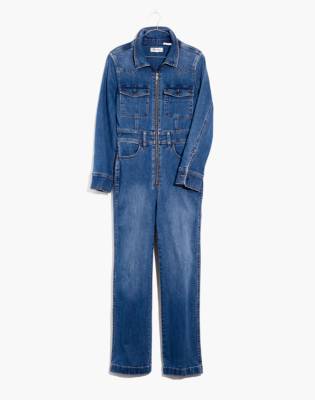 denim jumpsuit zip front