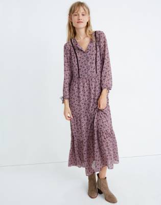long tiered dress with sleeves