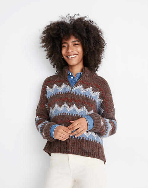 Stowe Fair Isle Half-Zip Sweater in heather gingerbread image 1