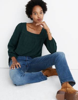 madewell plaid peasant top