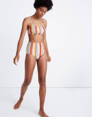 rainbow striped high waisted bikini