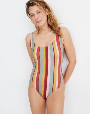 rainbow striped one piece swimsuit