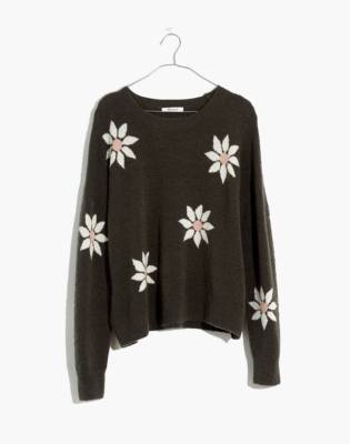 madewell flower embroidered pullover sweater