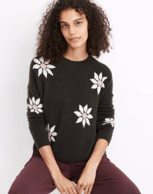 madewell flower embroidered pullover sweater