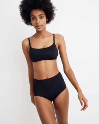 Shop Madewell Second Wave Retro High-waisted Bikini Bottom In True Black