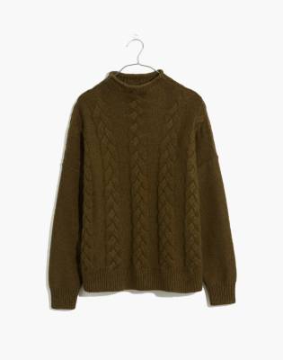 mock neck cable knit sweater