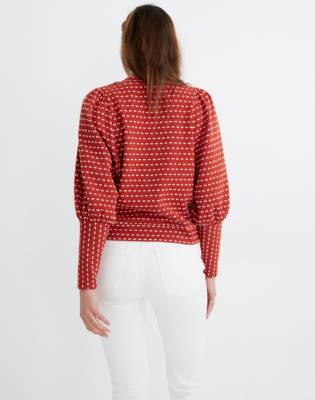 Puff Sleeve Mockneck Top In Bow Tie Jacquard