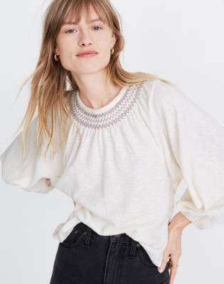 embroidered smock top