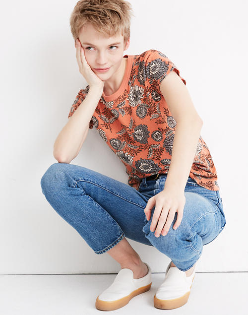 The Perfect Vintage Tee in Gathered Blooms in blockprint floral rusted tin image 1