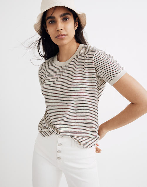 Hemp Relaxed Drapey Tee in Stripe in natural image 1
