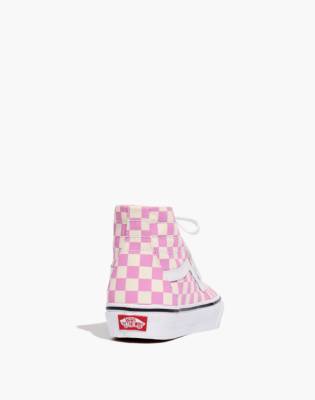 pink checkered high top vans