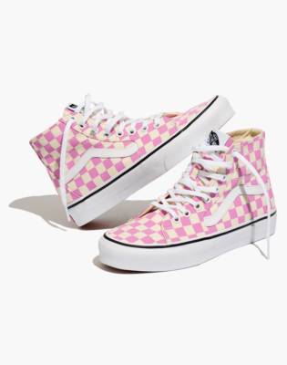 pink and white vans high top