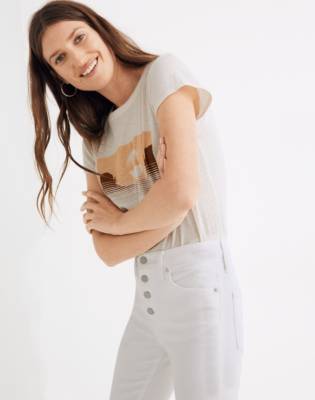 button front white jeans