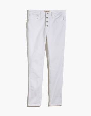 white button front jeans