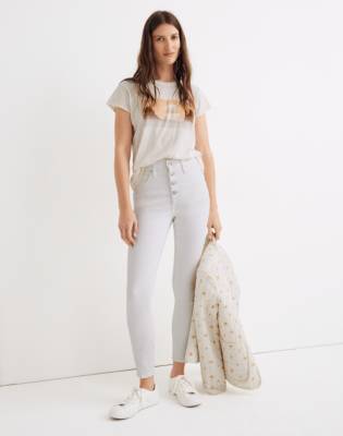 button front white jeans