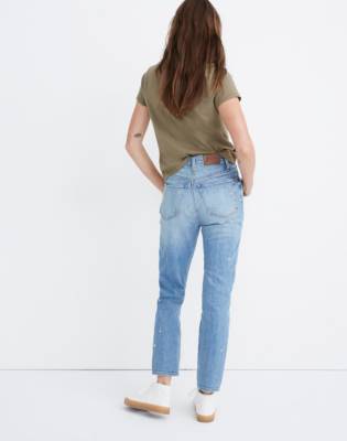 embroidered straight leg jeans