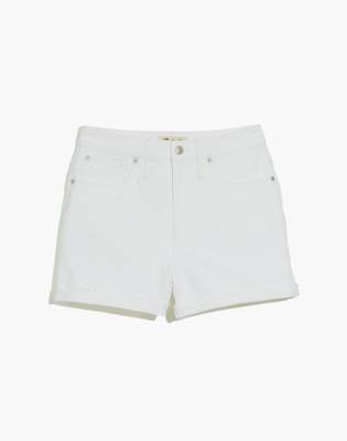 white and denim shorts