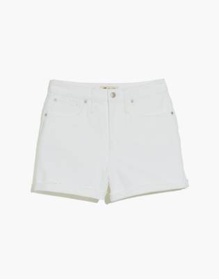 high rise white denim shorts