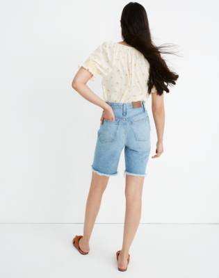 high waisted long denim shorts